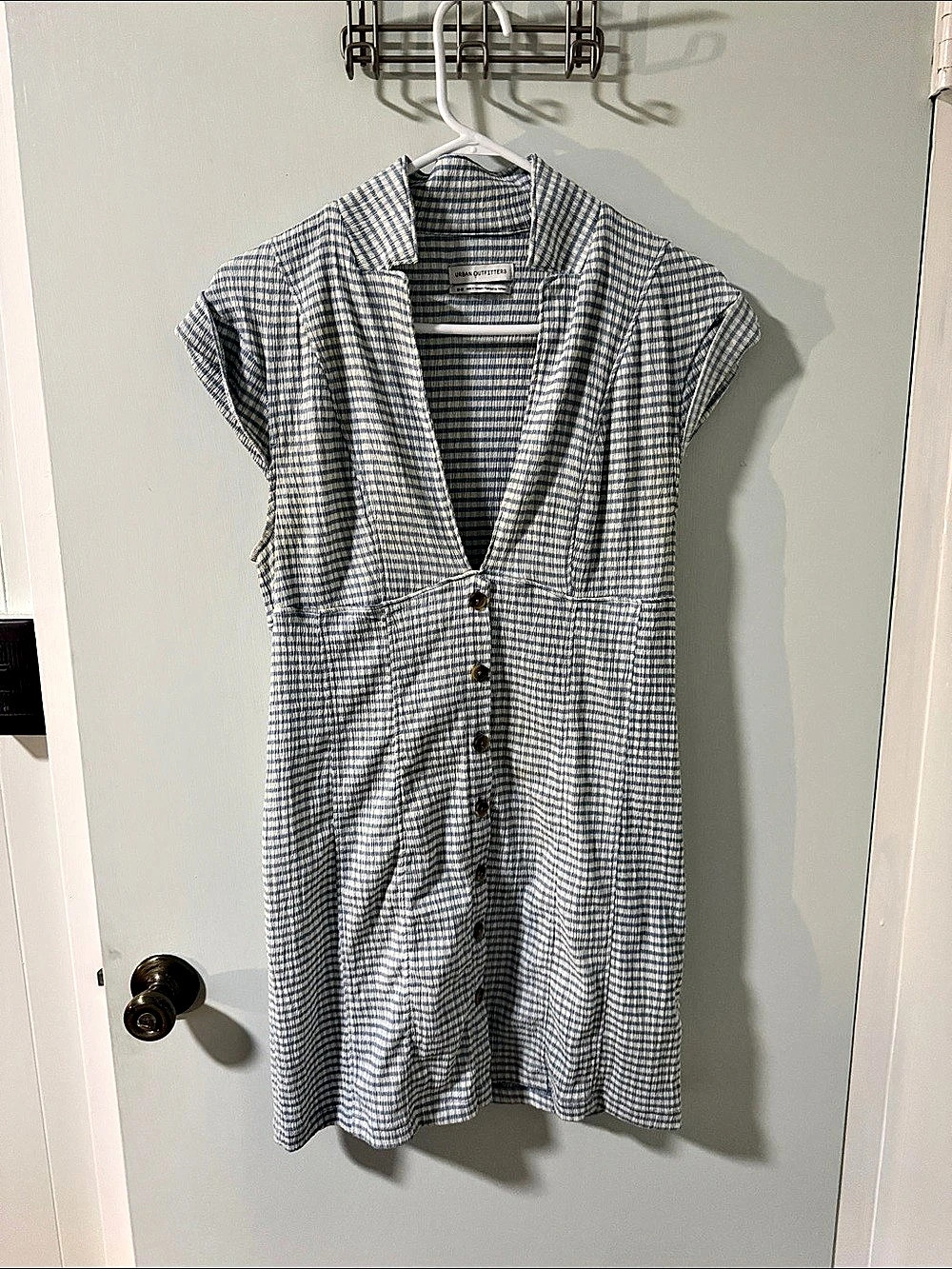 Urban Outfitters Stella Bodycon Shirt Dress Gingham Mini in Blue & White Size.
